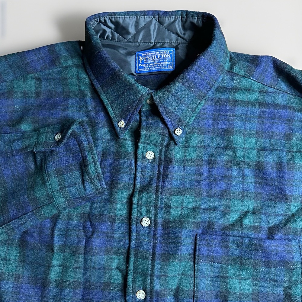 Vintage Pendleton Wool Flannel Shirt Mens XL Green Blue Plaid Black Watch USA